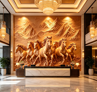 Papier peint mural 3D en relief avec huit chevaux au galop, paysage de montagne dorée, papier peint personnalisé pour le bureau, l'hôtel, la maison, la décoration
