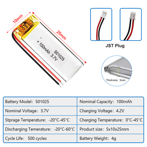 Wiederauf ladbare Lithium-Polymer-Batterie 501220 501025 3,7 V 90mAh 100mAh 603040 <span class=keywords><strong>Li</strong></span>-Ionen-Batterie für elektronisches klinisches Thermometer - Product Image 4