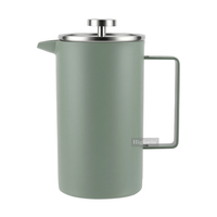 Cafetière à piston française verte personnalisée HIGHWIN, double paroi en acier inoxydable, avec couvercle en verre borosilicate