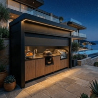 Cuisine extérieure haut de gamme en acier inoxydable 304 avec volets roulants, cuisine extérieure écologique, pod de barbecue