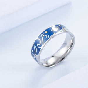Bague de couple Ciel étoilé de Vincent Van Gogh, peinture à l'huile pour étudiants en art, bague en acier inoxydable Ciel étoilé - Product Image 2