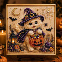Kit de Peinture Diamant Complet DIY Chat Noir d'Halloween en Plastique, Mosaïque de Strass, Art Mural Minimaliste Moderne pour Fête à Domicile