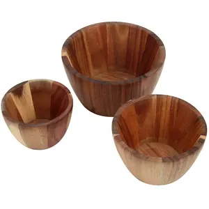 Grand bol à mélanger personnalisé pour la cuisine bol à soupe bol en bois d'acacia cuillère ronde en bois pour légumes et fruits ensemble de saladiers en bois