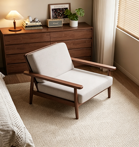 Fauteuil en bois de style mid-century moderne avec revêtement vert, dossier solide, chaise de détente pour salon, meubles de maison - Product Image 6