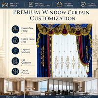 Rideaux de Luxe en Velours Bleu Royal Yun Zhu avec Cantonnière Jacquard Dorée pour Décoration de Salon de Villa