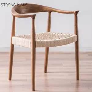 Guangdong Nordic Restaurant Dinning Room Furniture Rattan Seating Cane Frame Kennedy Natural Wooden Seat Dining Chair With Arm