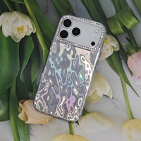 Coque de téléphone à effet d'ondulation scintillante avec cadre d'appareil photo en strass pour iPhone X 11 12 13 14 15 16 17 Pro Max Samsung S25U Redmi & OPPO