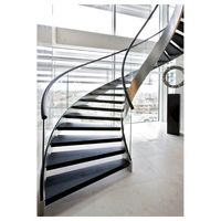 Escalier intérieur élégant et robuste à marches courbes en bois dur pour villa, manoir, centre commercial, projet de décoration