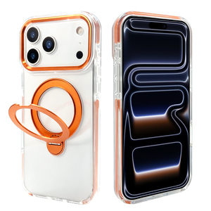 Clear Transparent TPU Phone Case with 360 Degree Rotation Ring Kickstand, Shockproof Camera Protection Cover for <b>iPhone</b> - Product Image 1