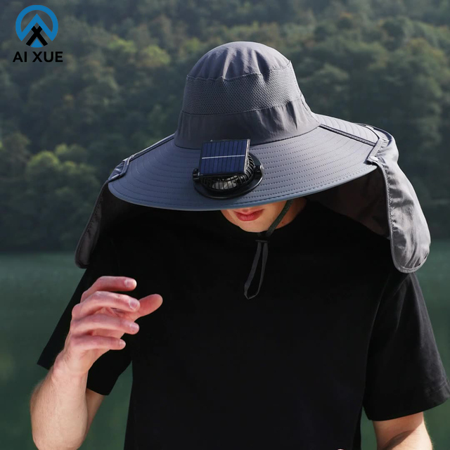 Men's and Women's Cool Solar Fan Fishing Cap Character-Style Bucket Hat for Outdoor Sun Protection Activities