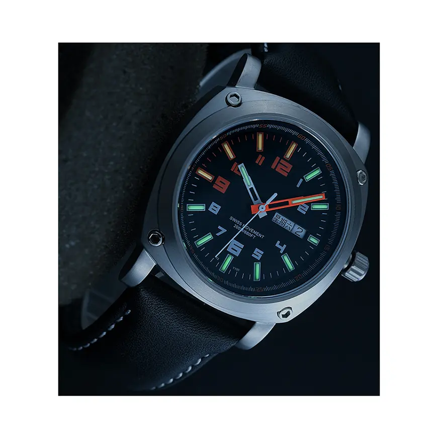 นาฬิกาข้อมือระบบกลไกสปอร์ตของผู้ชาย,นาฬิกาแถบแข็งทำจากไทเทเนียมระดับไฮเอนด์ปฏิทินคู่เวลาดำน้ำ