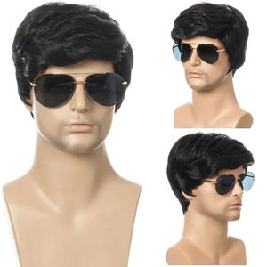 Peluca completa para hombre de marcas nacionales, cabello corto y liso de fibra Kanekalon, línea de cabello natural, encaje transparente para cualquier forma de rostro - Product Image 2