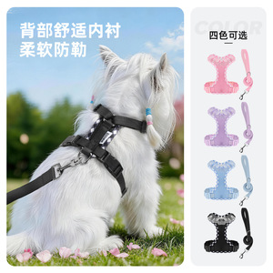 Harnais pour chien en dentelle et maille à carreaux avec laisse, gilet réglable pour petits chiots et chats, laisse pour chien - Product Image 3