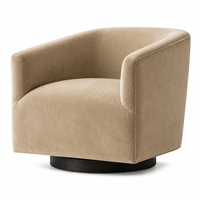Fauteuil d'appoint moderne en forme de baril, fauteuil rembourré en velours beige avec base fixe robuste pour salon