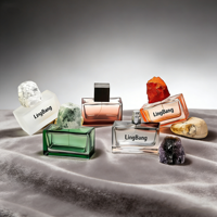 Flacon de parfum en verre transparent de luxe, de haute qualité, de forme carrée et plate, 50 ml, personnalisable, avec bouchon à pression et boîte d'emballage