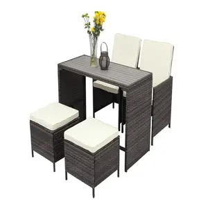 5 PCS PE Rattan Outdoor Dining Table Bar Set Outdoor Furniture Garden Set Rattan / Wicker 2 Years Metal Luxury Polyester SGS