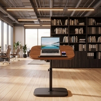 Table d'appoint convertible moderne en aluminium finition noyer, réglable en hauteur, pour canapé, support pour ordinateur portable, table de lecture et de travail au chevet