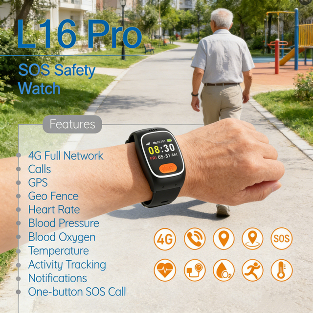 L16 Pro 4G SOS Watch with GPS Locator & Health Monitor - Elderly & Kids Safety Smartwatch
