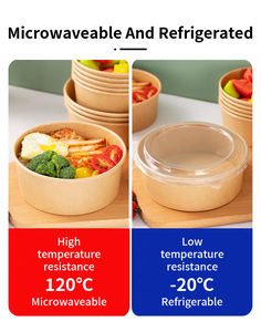 Bol à salade en papier kraft personnalisé avec couvercle, récipient alimentaire jetable, écologique, fond rond, bol à soupe, yaourt - Product Image 4