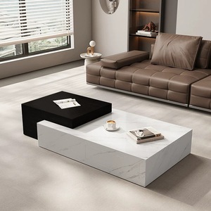 Hiện đại sang trọng bằng đá cẩm thạch hàng đầu gỗ hình chữ nhật Bàn cà phê thiết lập cho nhà phòng khách với ngăn kéo mở rộng đồ nội thất thiết kế độc đáo - Product Image 5