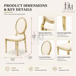 Silla de Recepción Redonda con Respaldo de Medallón Dorado de Acero Inoxidable y Cojín Blanco para Salones de Banquetes, Venta al Por Mayor - Product Image 4
