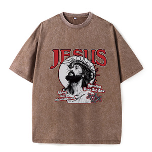 Camiseta Negra Oversize Vintage con Lavado Ácido 100% Algodón para Hombre, Estampado Digital 'Jesus Paz Amor' - Subcultura Religiosa Oscura - Product Image 6