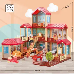 3 katlı minyatür mobilya araya masal Dollhouse oyuncak Villa Playroom rüya prenses kale oyuncaklar kız el yapımı hediyeler için