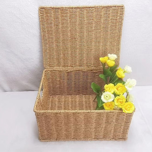 Woven Rattan <b>Storage</b> <b>Box</b> Rectangle Large Capacity Handmade Clothing Organizer Household Basket <b>For</b> <b>Clothes</b> And Miscellaneous - Product Image 3