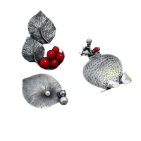 Broches unisexes plaquées or couleur argent, motifs fleurs et feuilles, perles et émail, série végétale classique vintage, badges pour mariage et fête