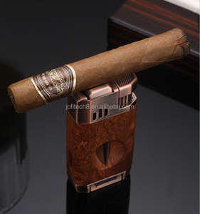 JOFI Smoke Wholesale Refillable Customized 2 Jets Blue Flame Butane Gas Cigar Cigarette Torch <b>Lighter</b> Custom Logo Cigar V-cutter - Product Image 5