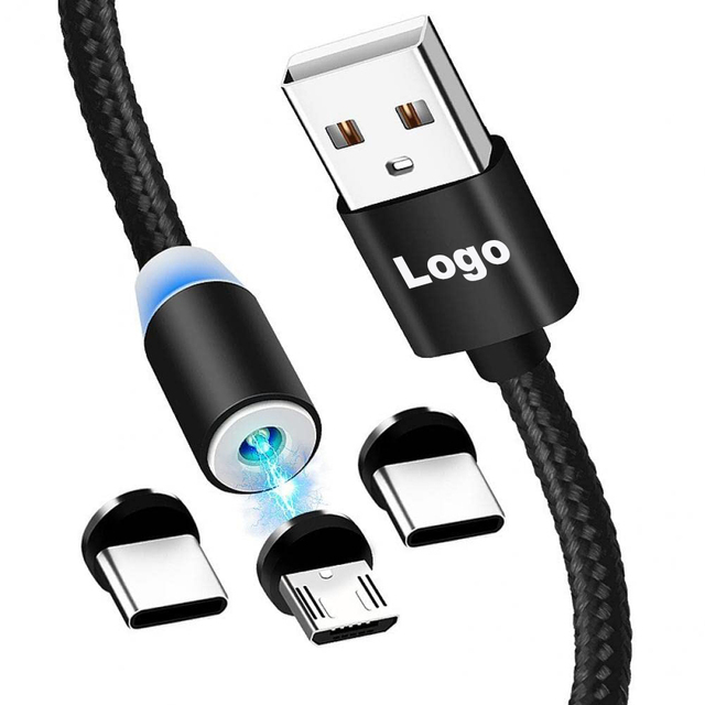 Wholesale Customized 3-in-1 Magnetic USB Cable 2.4A Type C Micro USB Charger for Mobile Phones Computers Made of Pure Copper