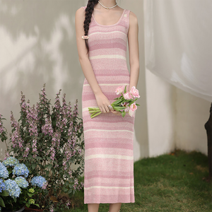 Abito da donna Maxi lavorato a <span class=keywords><strong>maglia</strong></span> <span class=keywords><strong>in</strong></span> cotone <span class=keywords><strong>rosa</strong></span> dolce sfumato comodo - Product Image 1