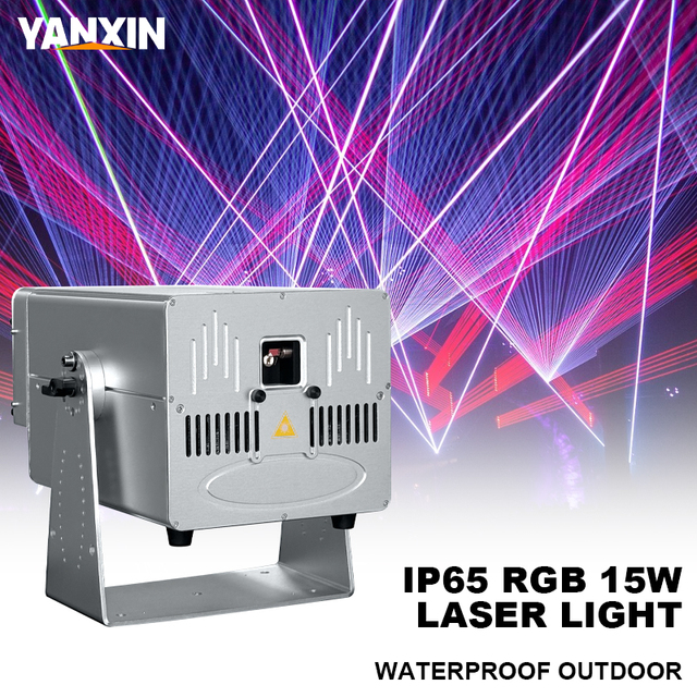 15W RGB Full Color Animation Laser Projector IP65 Outdoor Waterproof ILDA DMX512 Stage & Landscape Lighting Show