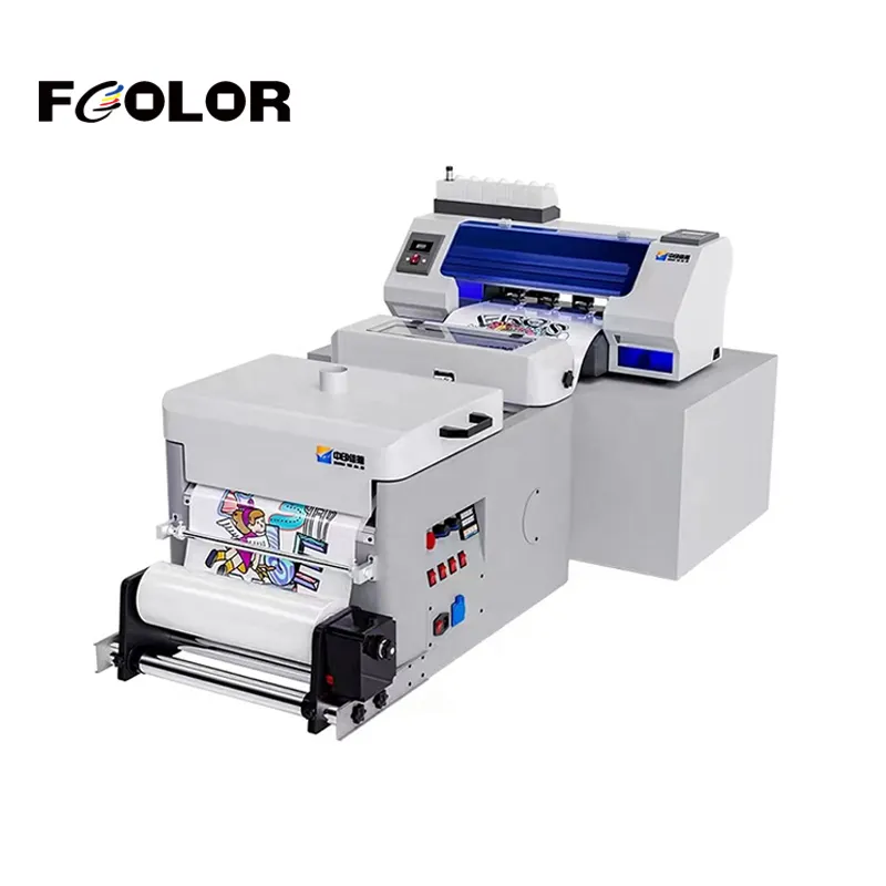 7 Farben XP600 Doppelkopf-T-Shirt-Druckmaschine 30cm A3 DTF-Drucker mit Pulvers chüttler und Trockner