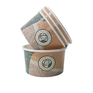 Wholesale factory supplier food grade ice cream paper cup with lid for dessert yogurt packing take to go with custom logo