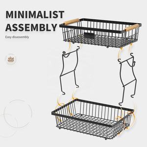 Paniers de cuisine empilables en fil métallique noir 2 niveaux corbeille à <span class=keywords><strong>fruits</strong></span> bol comptoir de légumes support de stockage de produits - Product Image 6