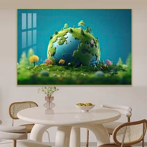 Décoration murale personnalisée pour salle à manger, peinture sur porcelaine avec cristaux naturels verts, cadre artistique avec éclairage LED - Product Image 1