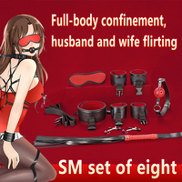 8pcs Bdsm Ensemble de Retenue PU Furry Menottes Fouet Bouche Gag Ball Sm Bondage Kit Adult Sex Toys pour Hommes et Femmes
