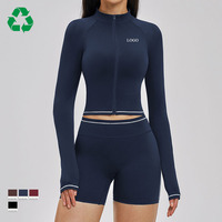 Vestes de sport zippées personnalisées en Spandex, durables et recyclables, coupe ajustée, très élastiques, col montant, pour la course et le yoga, avec passe-pouces