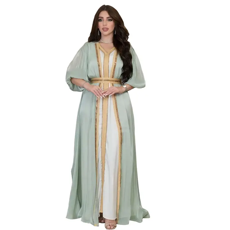 Gaun Muslim lengan panjang berlian mewah gaun Formal wanita Muslim gaun Muslim wanita Abaya putih