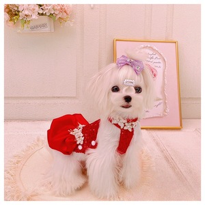 Robe de princesse rouge à paillettes pour petits chiens, Bichon Frise, Yorkshire Terrier, tenue de mariage pour animaux de compagnie, jupe en polyester pour toutes les saisons - Product Image 4