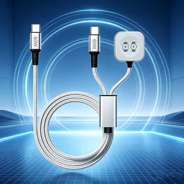 Factory OEM 2 in 1 60W or 100W Fast Charger Cable Type C Magnetic Watch Charging Cable for Smartphone Smart Watch Custom Logo