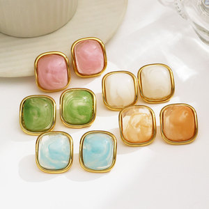 Multi Colors Resin <b>Studs</b> <b>Earrings</b> for Women | 18K PVD Gold Plated Stainless Steel | Waterproof, Hypoallergenic & Durable - Product Image 2