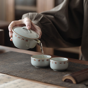 Guanlan Ceramics Portable <b>Tea</b> <b>Set</b> One Teapot Two Cups Traditional Chinese Style Travel Outdoor Use - Product Image 2