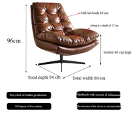 Chaise de canapé simple rotative de luxe moderne chaise longue loisirs paresseux salon chaise de bureau siège en cuir lounge executive accent