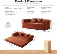 Canapé-lit modulaire convertible avec 2 oreillers, design futon en velours côtelé pour les petits espaces, les appartements et les bureaux