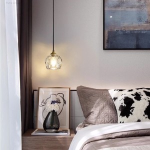 โคมไฟระย้าคริสตัลทรงรีขนาดเล็กทันสมัย หลอดเดี่ยว สายทองแดง สำหรับข้างเตียง ร้านอาหาร โรงแรม บาร์ คาเฟ่ - Product Image 1