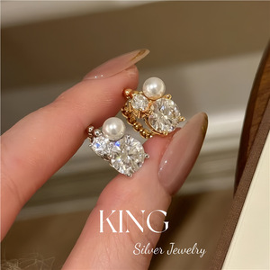 King Silver Jewelry <b>Cuff</b> <b>Earrings</b> S925 Sterling Silver Gold Plated Pearl Diamond Party Fashion - Product Image 1