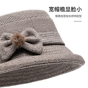 Chapeau <span class=keywords><strong>de</strong></span> pêcheur rayé d'hiver avec nœud papillon pour femmes d'âge moyen et âgées, chapeau chaud - Product Image 3