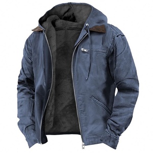 Giacca con Cappuccio Tinta Unita Stile Europeo e Americano, <span class=keywords><strong>Abbigliamento</strong></span> Casual da <span class=keywords><strong>Uomo</strong></span>, Giacca in Pile con Zip e Tasche - Product Image 2